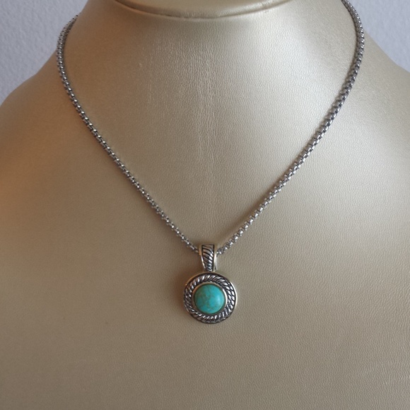 16" long necklace,with Round CZ turquoise stone - Picture 2 of 7